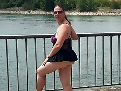 the fattest slut in Alsace demonstrates her bootie in the street in public in front of passers-by