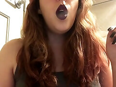 Sexy Chubby Goth Teen Smoking Red Cork Tip 100 Cigarette in Purple Lipstick