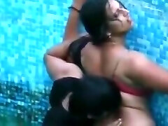Indian aunt-in-law in pool bra and panty