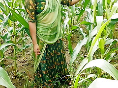 Desi Indian step-sister-in-law luved Jiju's black gigantic cock in the corn field and got fucked