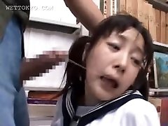Brunette chinese mouth fucked hard in school library
