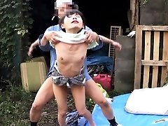 Cocksucking japanese outdoors in threeway fucked
