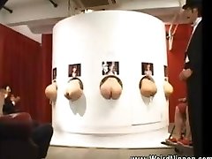 Asian butts inserting out of gloryholes