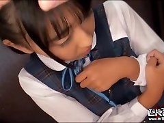 Sexy schoolgirl Airi Sato opens mouth wide and gets throat banged