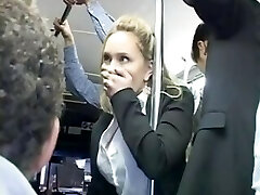 Horny blond groped to multiple orgasm on bus & fucked