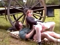 French maid in stockings fucks on a farm with xxl popshot