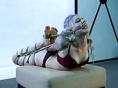 Cute girl in tight bondage crying for grace
