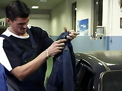 In the workshop I deep-throat my lover's cock!