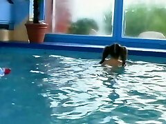 Crazy young girl humped in the swimming pool