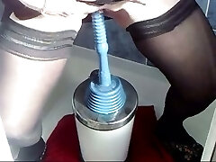 My horny and playful girlfriend rides plunger and a cone