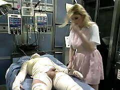 Truly horny blond nurse rides bandaged patient's man-meat in the hospital
