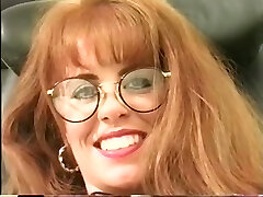 Hawt breasty secretary in glasses masturbates her raw slit