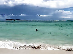 Wife sharing on nudist beach while hubby records, teenager slut gets fucked by a random guy on a naturist beach