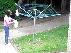 Sissy hanging rubber underpants out