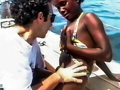 Dark-hued Bikini Babe Public Interracial Banging On A Boat And B