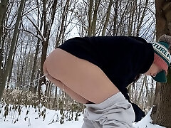 He pissing inside my young rump in the woods on snow