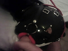 TEASER Laura is hogtied in spandex catsuite and high stilettos, blown with a lip open mouth gag POV