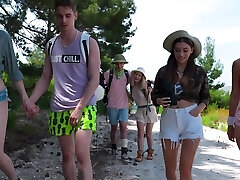 Outdoors video of perfect gang sex with adorable Elise Moon