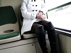 Greatest Mom Flashing on Bus Boots Stockings. See pt2 at queen