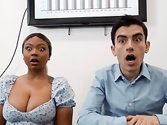 Interracial screwing in the office with naughty Avery and Zoe