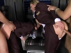 CFNM - dressed stewardess&#039; fucked in very first class