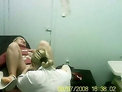 Hidden cam video of platinum-blonde lady on the gynecologist tabouret in the hospital