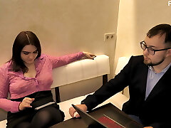 The girl had bang-out with her chief and then kissed the cuckold at home (JOI, femdom)