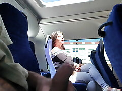 Exhibitionist seduces MILF to Inhale & Masturbate his Dick in Bus until He Cums