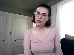 Supple sporty brunette in glasses is ready for some wild solo masturbation
