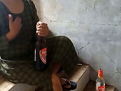 Desi local rendi outdoor drinking beer pissing beer bottle