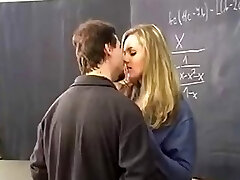 Blonde college girl offers her tits to her French professor
