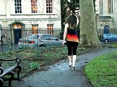 english girl walks the streets then shows her hairy pussy