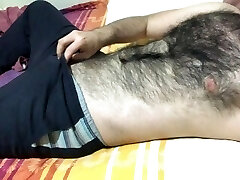 Very furry man soft dick massage and hairy chest touch big erection