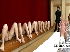 Subtitled bottomless Japanese milf vagina tasting party