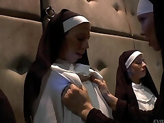 Unholy nuns with juicy bubble asses are ready for anal dilation and masturbation