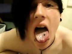 Pierced goth twink swallows the load Pierced goth twink swallows the load