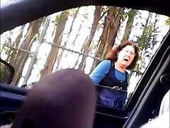 Handling my monstrous fat prick in the car