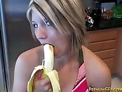 Teen banana fellatio tease