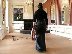 Sizzling domina makes men munch pussy and get fucked by strap on