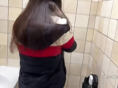 Easy catch Katty West is prepared for real pornography casting right in the public toilet