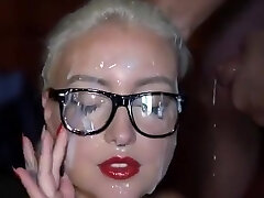 Bukkake magnificent girl with glasses (slowmotion)