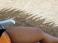 Underpants and cameltoe: voyeur in park