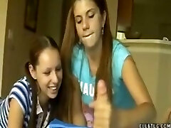 Young Teen Girl Give Neighbor Handjob While Her Friend Watches