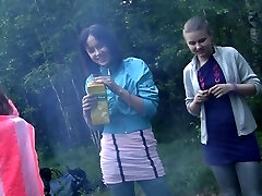 Russian college girls staged an fuckfest in the woods