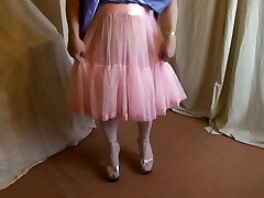 Lilac bridesmaid dress, rosy petticoat and platform heels