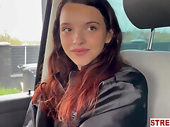 Skinny slut indeed loves to get fucked in the car