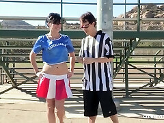 Horny dark-haired cheerleader Savannah Camden sucks dick and gets pounded