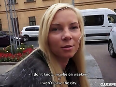 Blondie chick gets poked during an interview by a hot stud