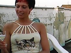 Torrid redhead German secretary gets a outdoor gangbang