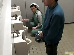 Asian woman is cleaning the wrong public
